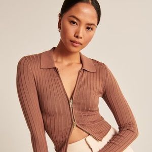 Abercrombie Women's Long-Sleeve Slim Zip Polo Top